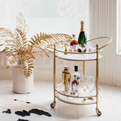 Round Drinks Trolley with Marble Shelves