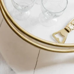 Round Drinks Trolley with Marble Shelves