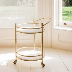 Round Drinks Trolley with Marble Shelves