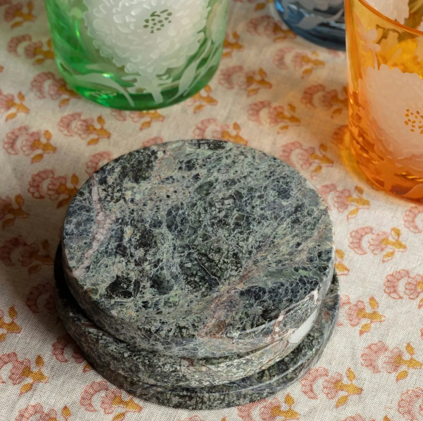 Round Green Marble Coaster