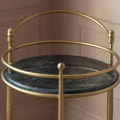 Round Green Marble Drinks Trolley