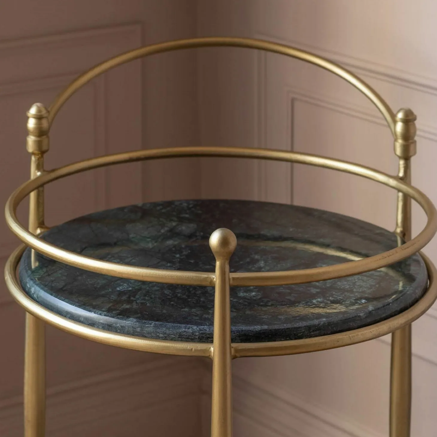 Round Green Marble Drinks Trolley