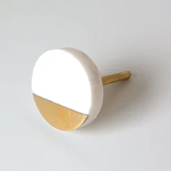 Round Marble and Brass Drawer Knob