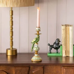 Sage Green Ceramic Parrot Candle Holder