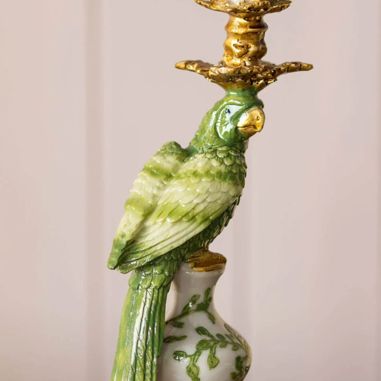 Sage Green Ceramic Parrot Candle Holder