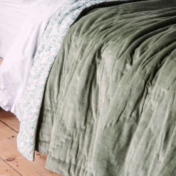 Sage Green Velvet Quilts with Printed Reverse