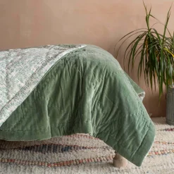 Sage Green Velvet Quilts with Printed Reverse
