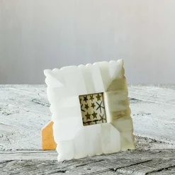 Scalloped Dome White Bone Square Frame