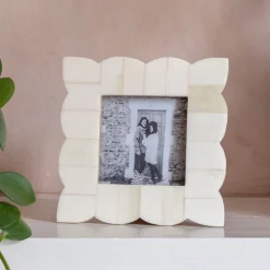 Scalloped White Bone Square Photo Frame