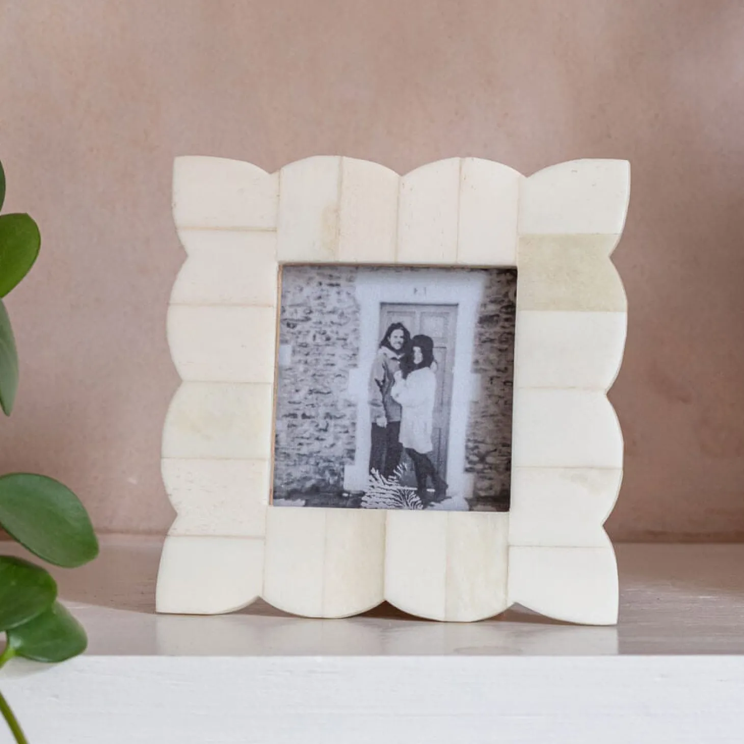 Scalloped White Bone Square Photo Frame