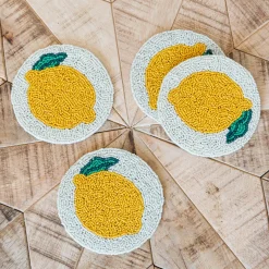 Set of Four Beaded Lemon Coasters