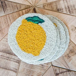 Set of Four Beaded Lemon Coasters