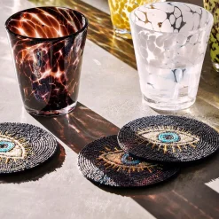 Set of Four Blue Eye Beaded Coasters