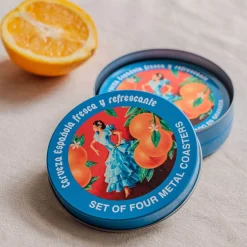 Set of Four Cerveza Metal Coasters