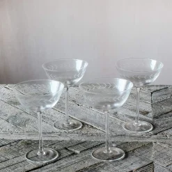 Set of Four Etched Garland Martini Glasses