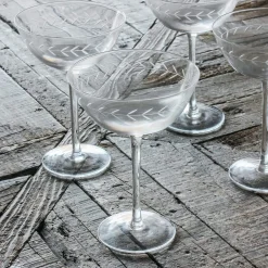 Set of Four Etched Garland Martini Glasses