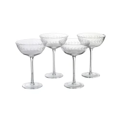 Set of Four Etched Garland Martini Glasses