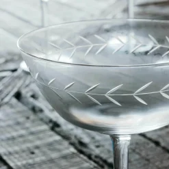 Set of Four Etched Garland Martini Glasses