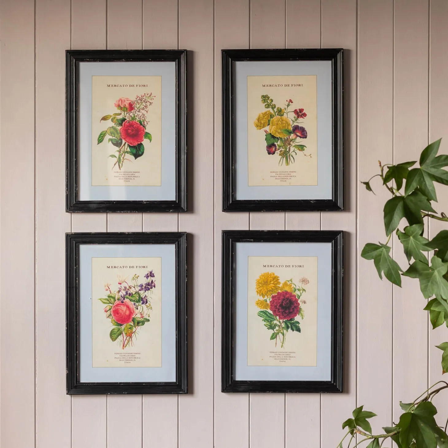 Set of Four Framed Vintage Flower Prints