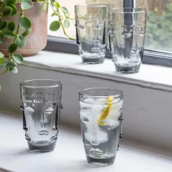 Set of Four Grey Face Tumblers