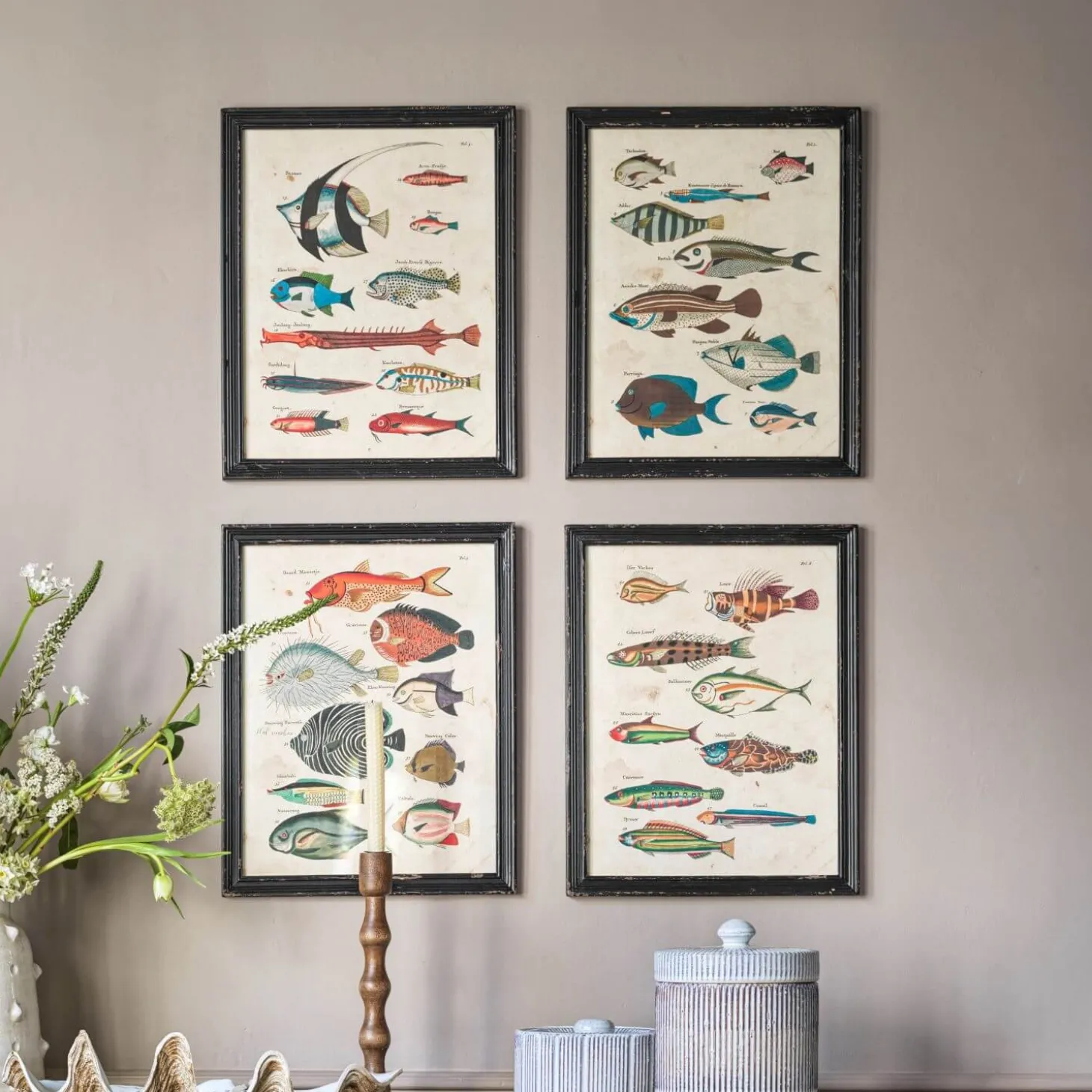 Set of Four Multicolour Fish Prints