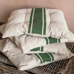 Set of Four Olive Stripe Seat Pads