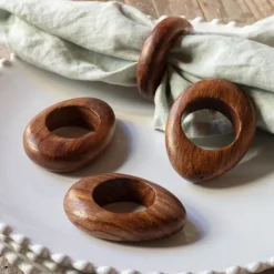 Set of Four Oval Wooden Napkin Rings