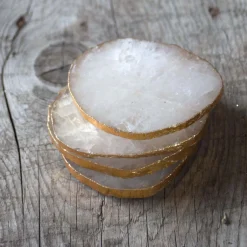 Set of Four Quartz and Gold Coasters