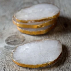 Set of Four Quartz and Gold Coasters