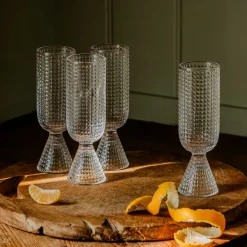Set of Four Rooftop Clear Glass Champagne Flutes
