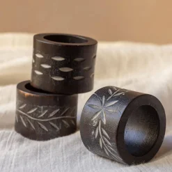 Set of Six Carved Wooden Napkin Rings