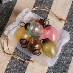 Set of Six Mini Multi-Colour Glass Hanging Decorations