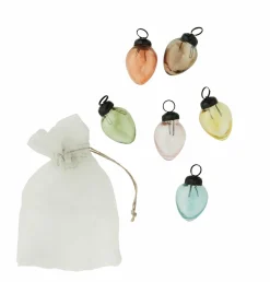 Set of Six Mini Multi-Colour Glass Hanging Decorations