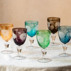 Set of Six Peony Wine Glasses