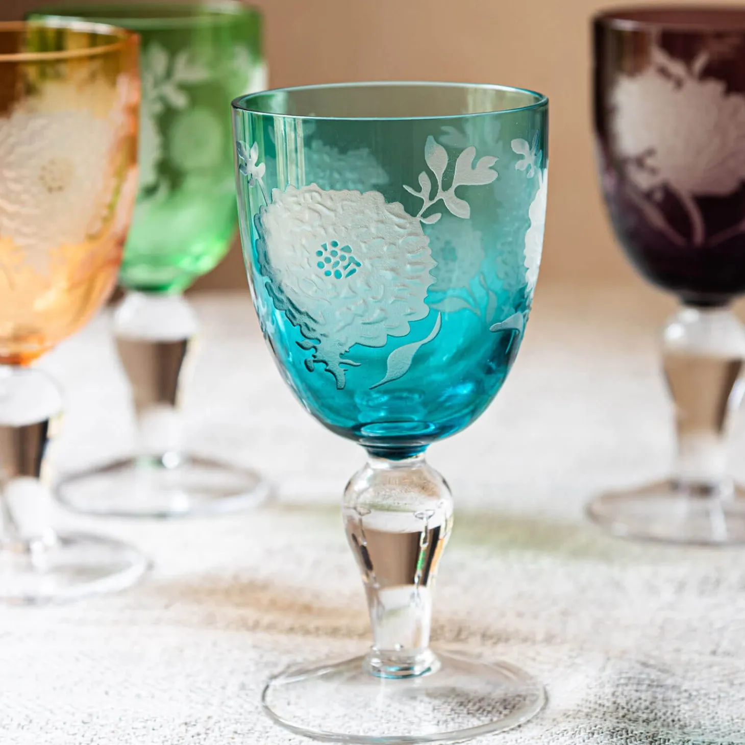 Set of Six Peony Wine Glasses