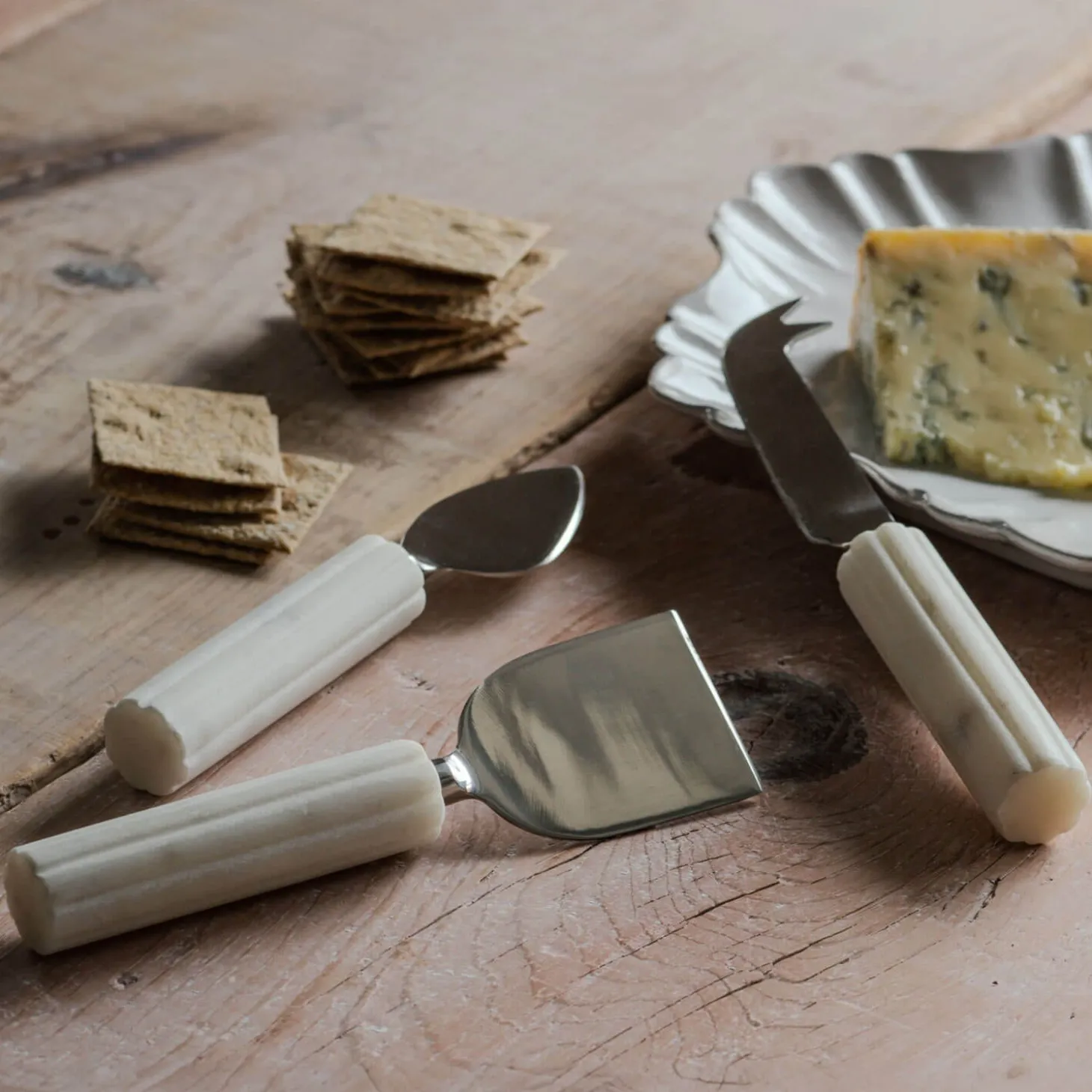 Set of Three Marble Cheese Knives