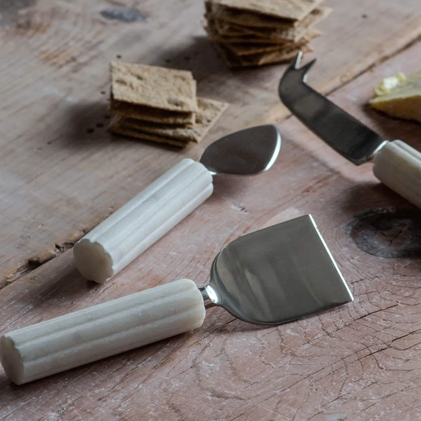 Set of Three Marble Cheese Knives