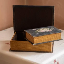 Set of Two Black Floral Storage Boxes