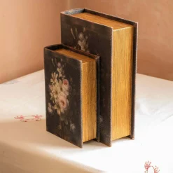 Set of Two Black Floral Storage Boxes
