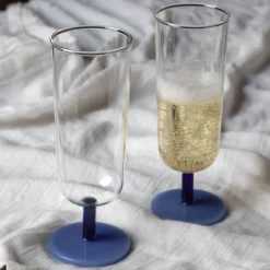 Set of Two Blue Morgan Glass Flutes