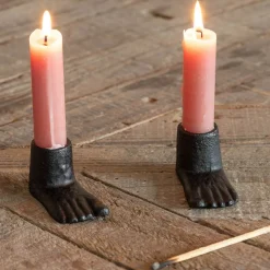 Set of Two Cast Iron Feet Candle Holders
