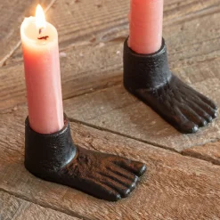 Set of Two Cast Iron Feet Candle Holders