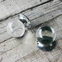 Set of Two Clear Glass and Chrome Globe Door Knobs