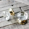 Set of Two Clear Glass and Brass Door Knobs