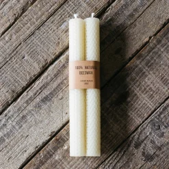 Set of Two Cream Beeswax Candles