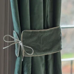 Set of Two Dark Sage Velvet Curtain Tie Backs