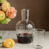 Set of Two Floral Etched Decanter and Drinking Glass