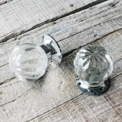 Set of Two Glass and Chrome Spiral Melon Door Knobs