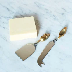 Set of Two Gold Mice Cheese Knives