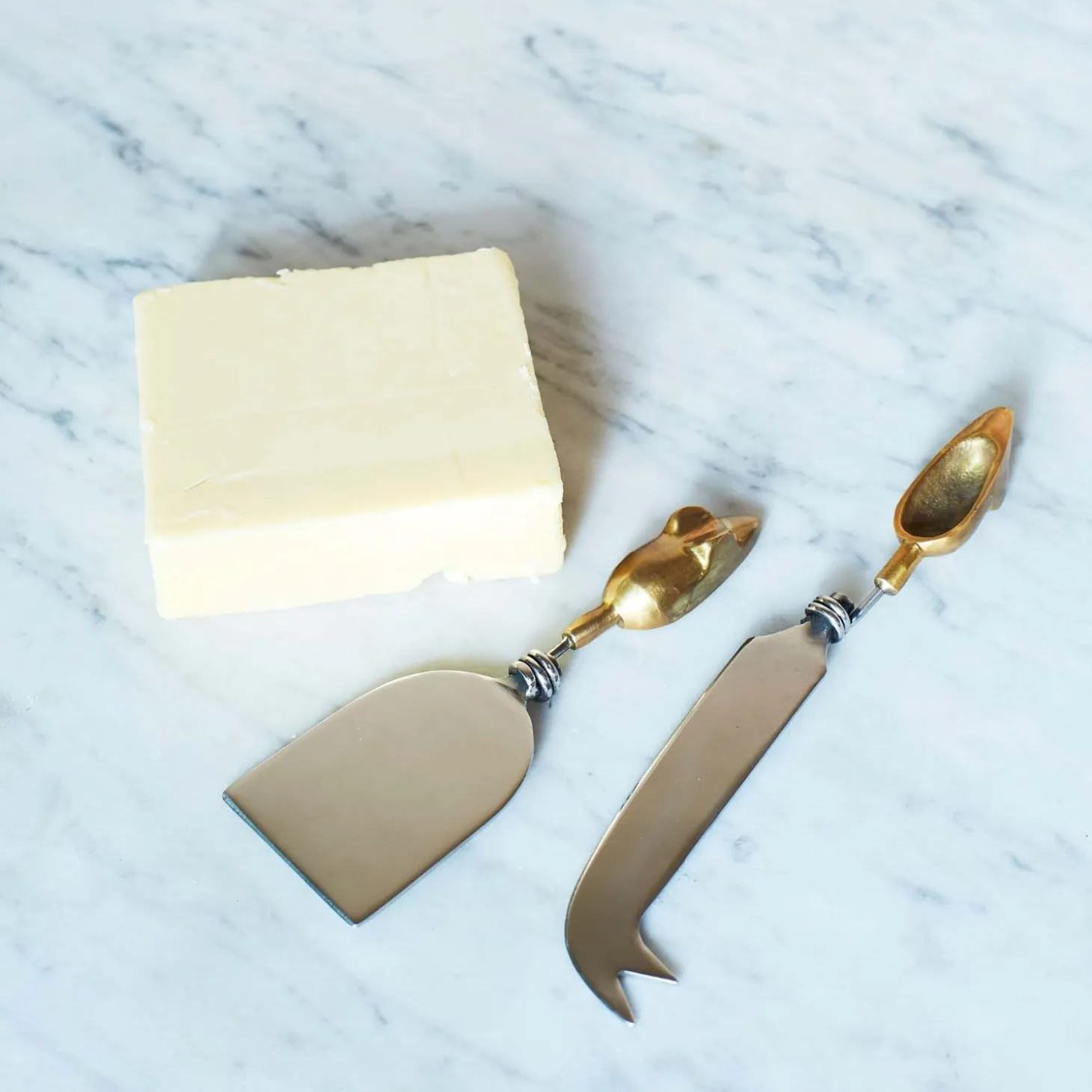 Set of Two Gold Mice Cheese Knives